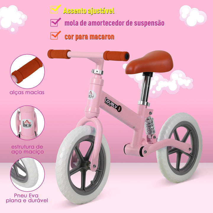 Bicicleta sem pedais para crianças acima de 2 anos para treinar equilíbrio 85x36x54 cm (CxLxA) rosa