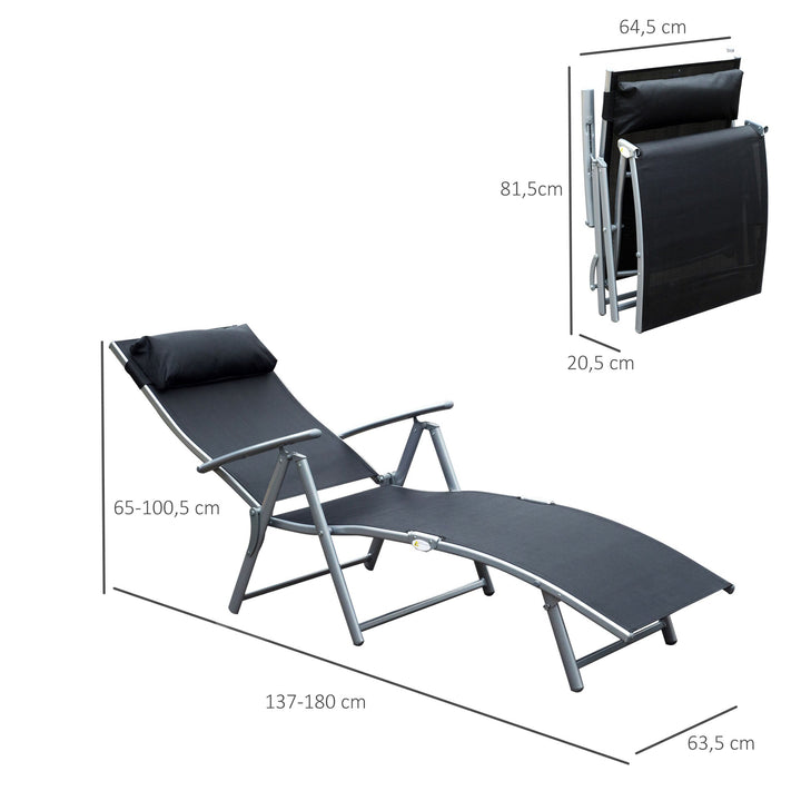 Espreguiçadeira Dobrável Encosto Ajustável para 7 Níveis com Travesseiro Resistente ao Textilene 137x63,5x100,5 cm Aço