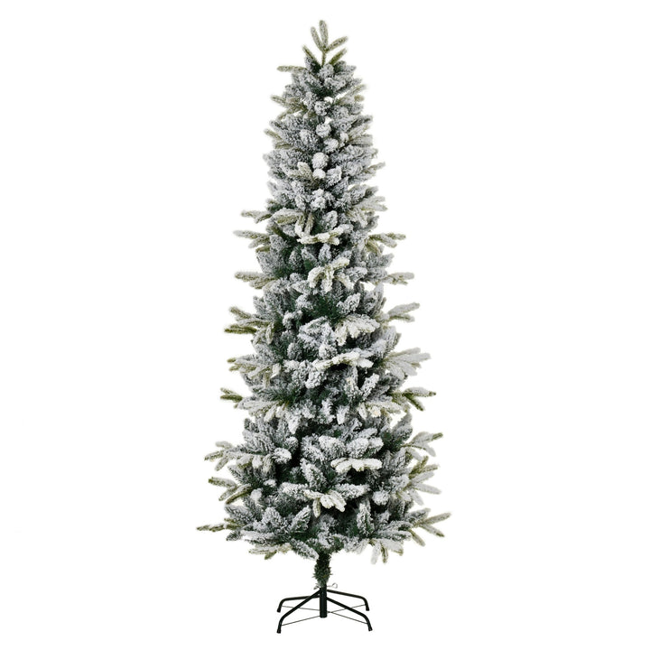Árvore de Natal Ø105x210cm Neve Artificial com 784 Pontas de Ramos Ignífugos e Suporte de Aço Decoração de Natal para Interiores Verde e Branco