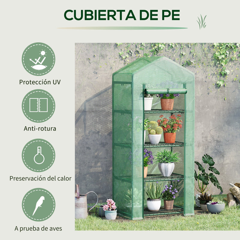 Estufa de Jardim com 4 Prateleiras e Cobertura de PE Estufa de Aço para Cultivo de Plantas Flores 69x50x160cm Verde