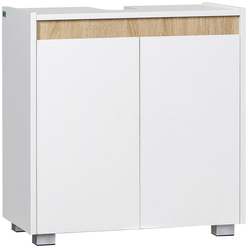 Móvel para Lavatório Pousar Armário Casa de Banho com 2 Portas e Armazenamento Interior Anti-Tombo 57x33x60cm Branco e Madeira