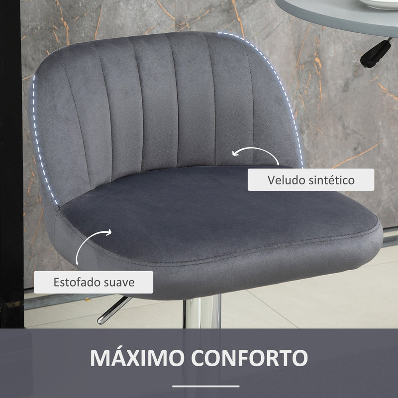 Conjunto de 2 Bancos de Bar Estofados em Pelúcia Bancos Altos de Sala de Jantar com Altura Ajustável Assento Giratório e Apoio para os Pés Carga Máxima 120kg 43x45x81-101cm Cinza