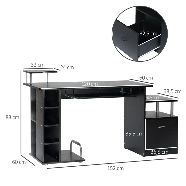 Mesa para Computador Secretária para Escritório– Cor: Preto- Madeira MDF - 152 x 60 x 88 cm