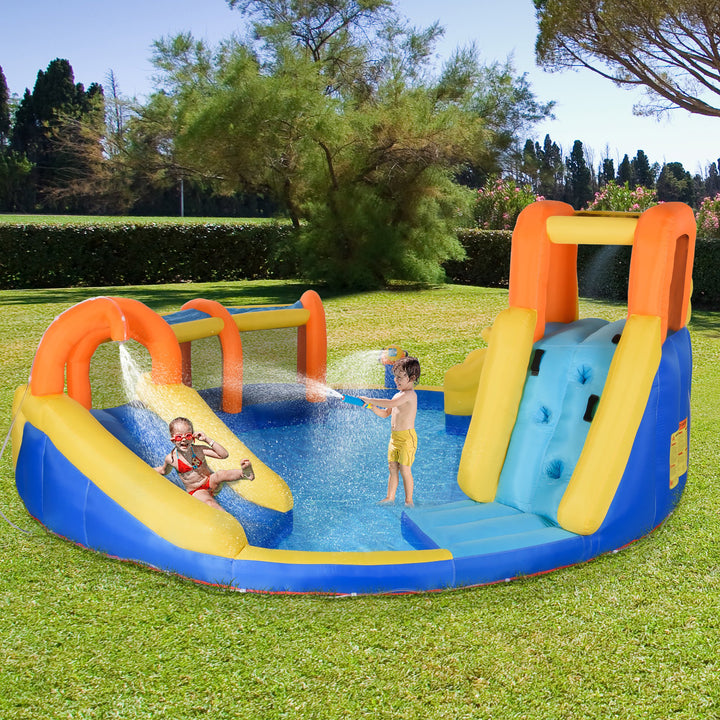 Castelo Insuflável com Escorrega Castelo para Crianças de 3-8 Anos com Cesta de Basquetebol Piscina Insuflador de 750W e Bolsa de Transporte 435x435x200cm Multicolorido