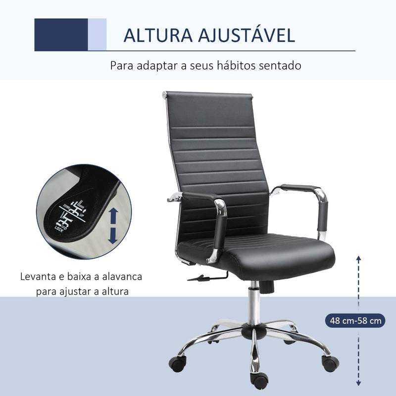 Cadeira de Escritório Ergonômica Giratoria 360° Inclinável com Altura Ajustável Rodas Apoio de Braços 54x62x104-114 cm Preto