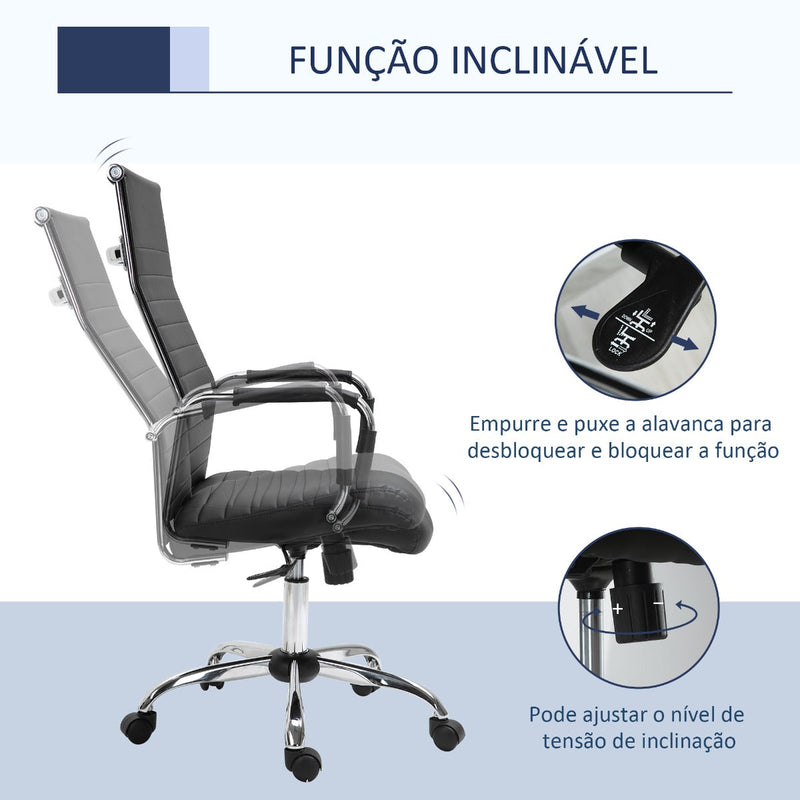 Cadeira de Escritório Ergonômica Giratoria 360° Inclinável com Altura Ajustável Rodas Apoio de Braços 54x62x104-114 cm Preto