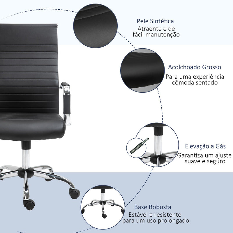 Cadeira de Escritório Ergonômica Giratoria 360° Inclinável com Altura Ajustável Rodas Apoio de Braços 54x62x104-114 cm Preto