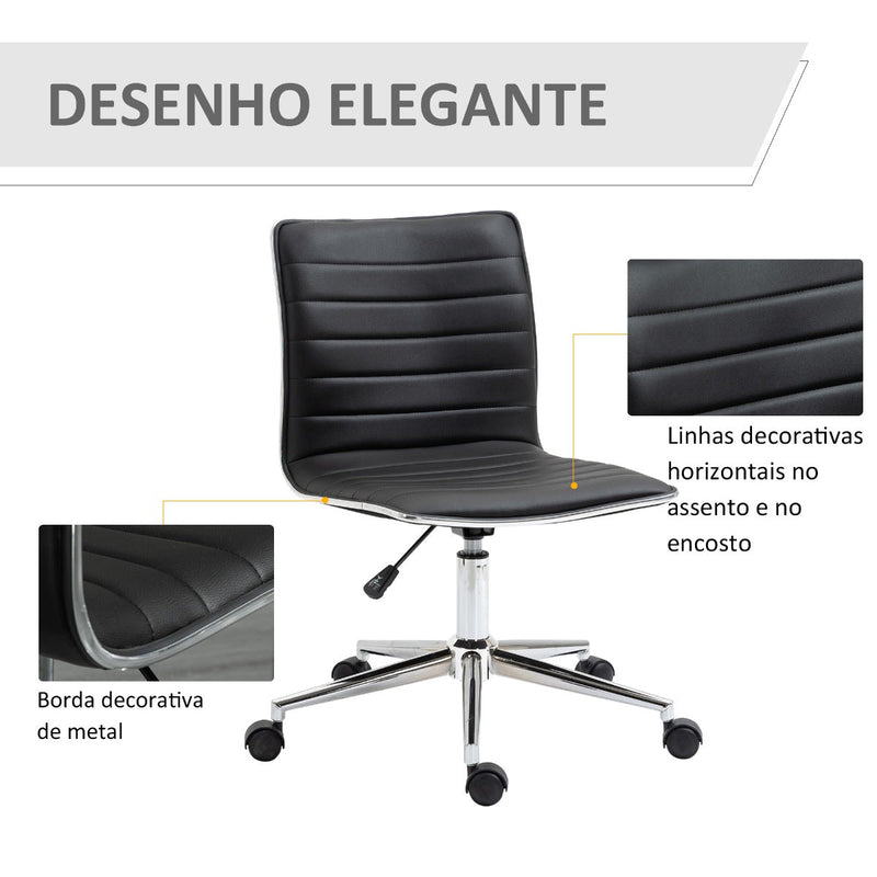 Cadeira de Escritório Ergonômica Giratória com Altura Ajustável Encosto Estofado em Couro Sintético Carga 120kg 47x57x76,5-86,5cm Preto