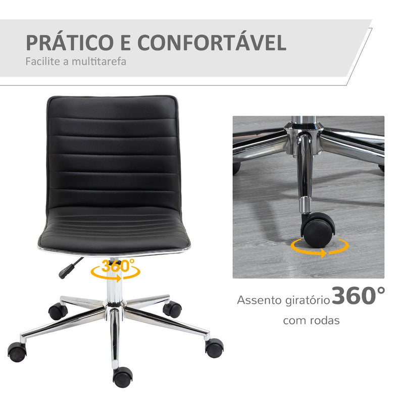 Cadeira de Escritório Ergonômica Giratória com Altura Ajustável Encosto Estofado em Couro Sintético Carga 120kg 47x57x76,5-86,5cm Preto