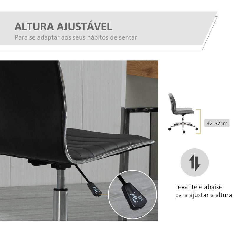 Cadeira de Escritório Ergonômica Giratória com Altura Ajustável Encosto Estofado em Couro Sintético Carga 120kg 47x57x76,5-86,5cm Preto