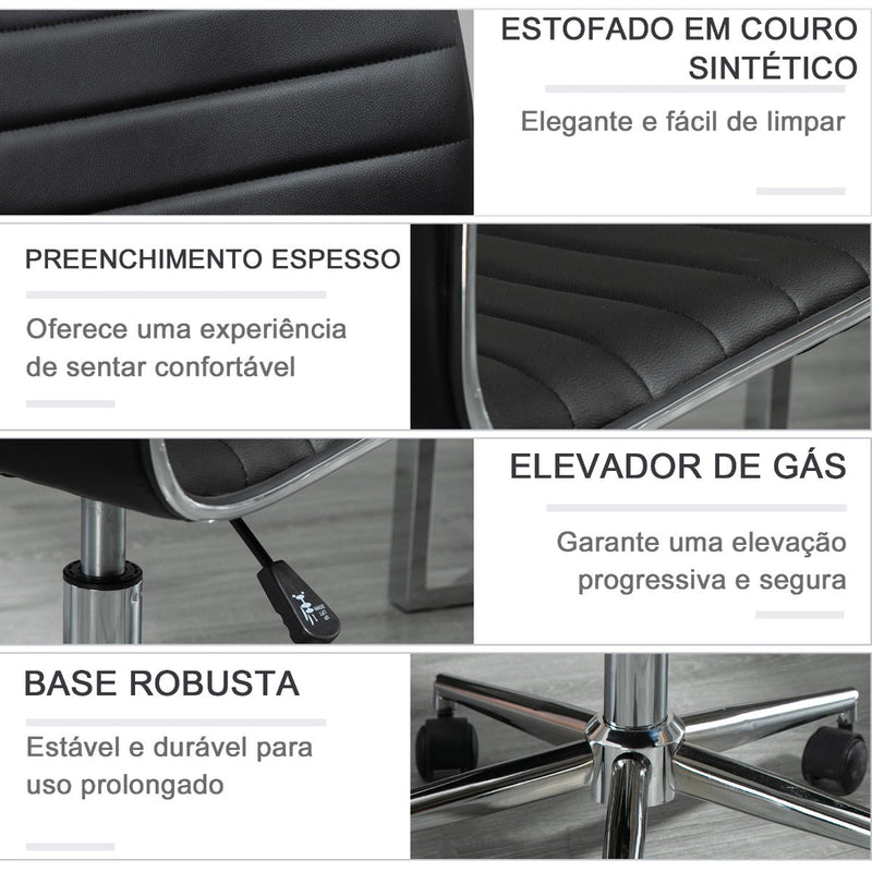 Cadeira de Escritório Ergonômica Giratória com Altura Ajustável Encosto Estofado em Couro Sintético Carga 120kg 47x57x76,5-86,5cm Preto