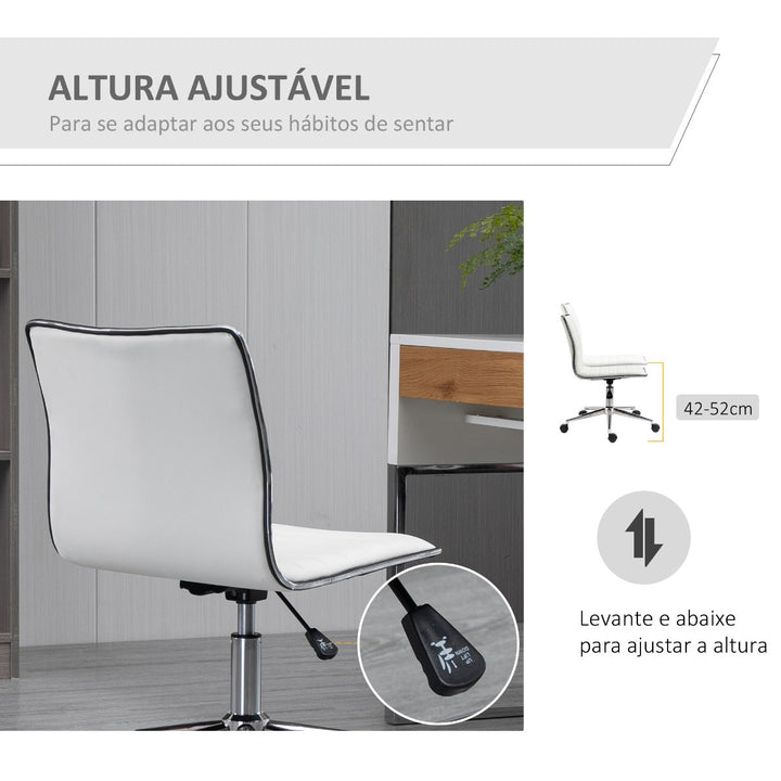 Cadeira de Escritório Ergonômica Giratória com Altura Ajustável Encosto Estofado em Couro Sintético Carga 120kg 47x57x76,5-86,5cm Branco