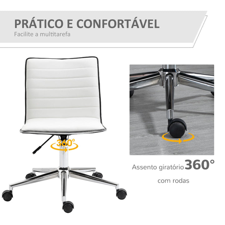 Cadeira de Escritório Ergonômica Giratória com Altura Ajustável Encosto Estofado em Couro Sintético Carga 120kg 47x57x76,5-86,5cm Branco