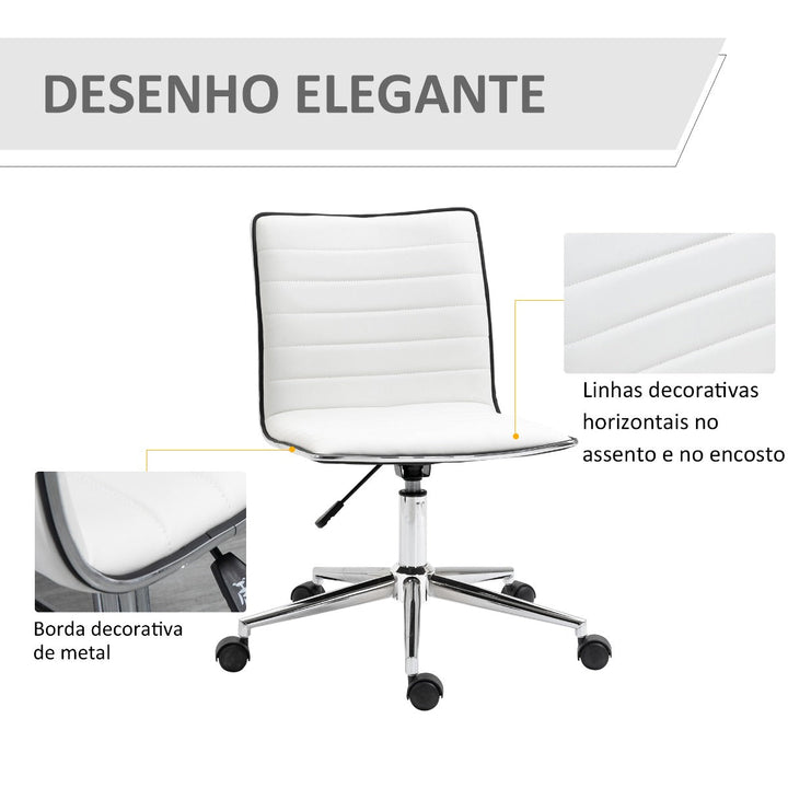 Cadeira de Escritório Ergonômica Giratória com Altura Ajustável Encosto Estofado em Couro Sintético Carga 120kg 47x57x76,5-86,5cm Branco