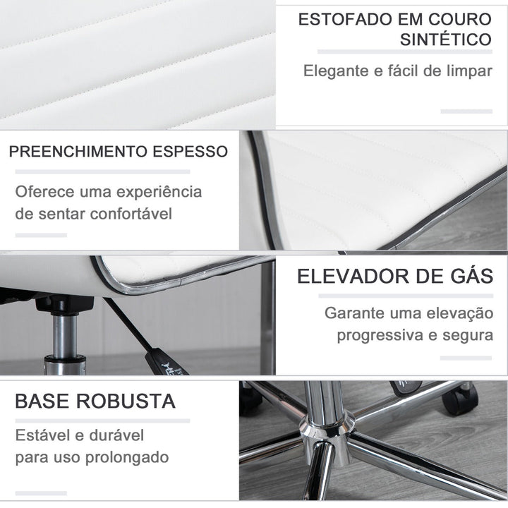 Cadeira de Escritório Ergonômica Giratória com Altura Ajustável Encosto Estofado em Couro Sintético Carga 120kg 47x57x76,5-86,5cm Branco