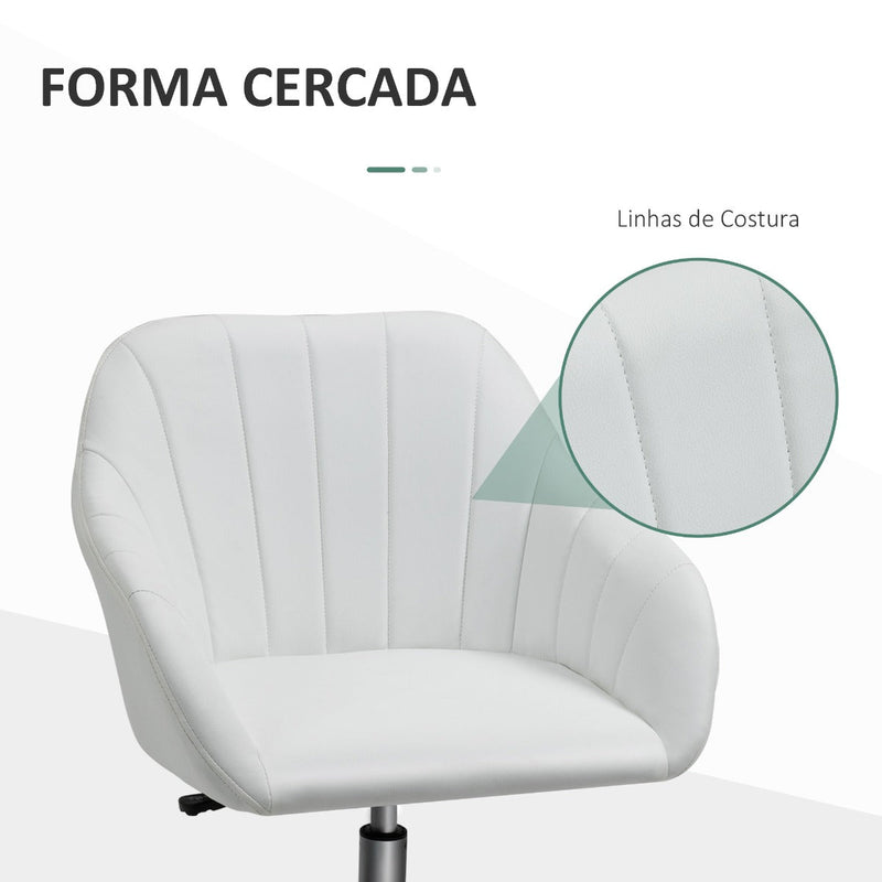 Cadeira de Escritório Ergonômica Giratória com Altura Ajustável Encosto e Apoio para os Braços de Pele Sintética Carga 120kg 60x59x79-89cm Branco