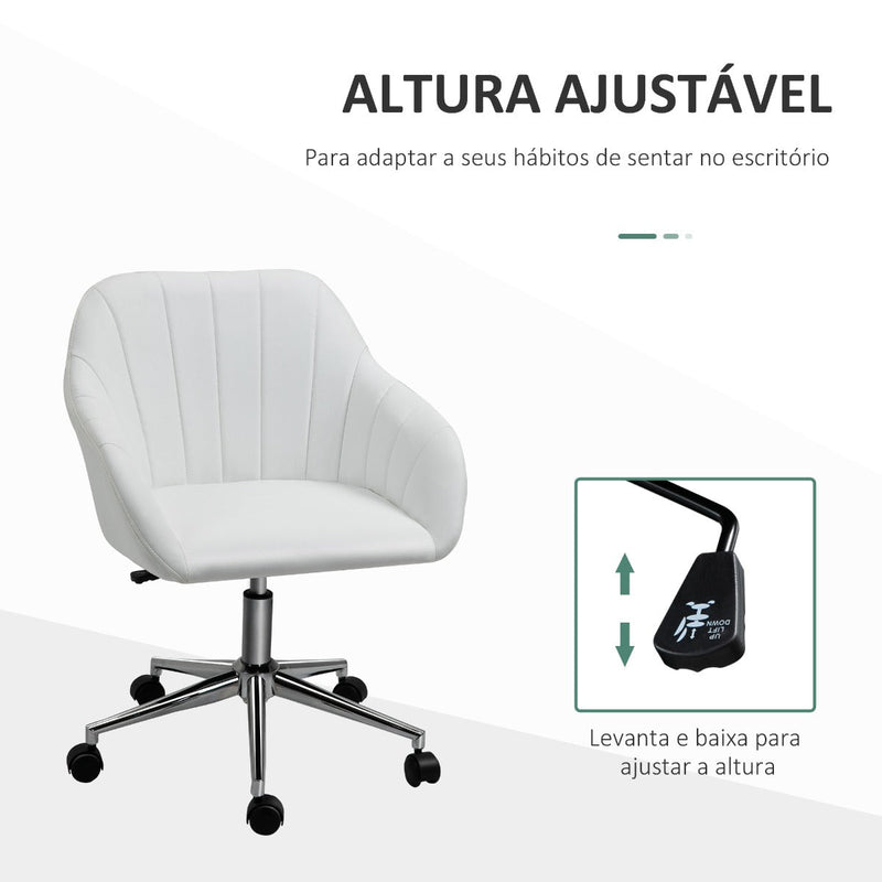 Cadeira de Escritório Ergonômica Giratória com Altura Ajustável Encosto e Apoio para os Braços de Pele Sintética Carga 120kg 60x59x79-89cm Branco