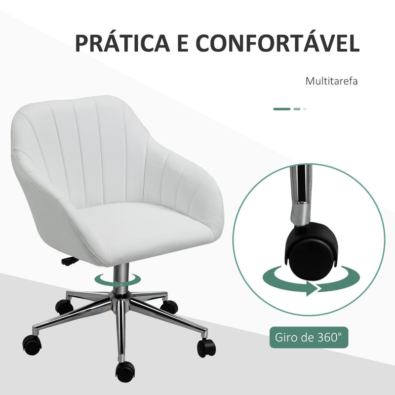 Cadeira de Escritório Ergonômica Giratória com Altura Ajustável Encosto e Apoio para os Braços de Pele Sintética Carga 120kg 60x59x79-89cm Branco