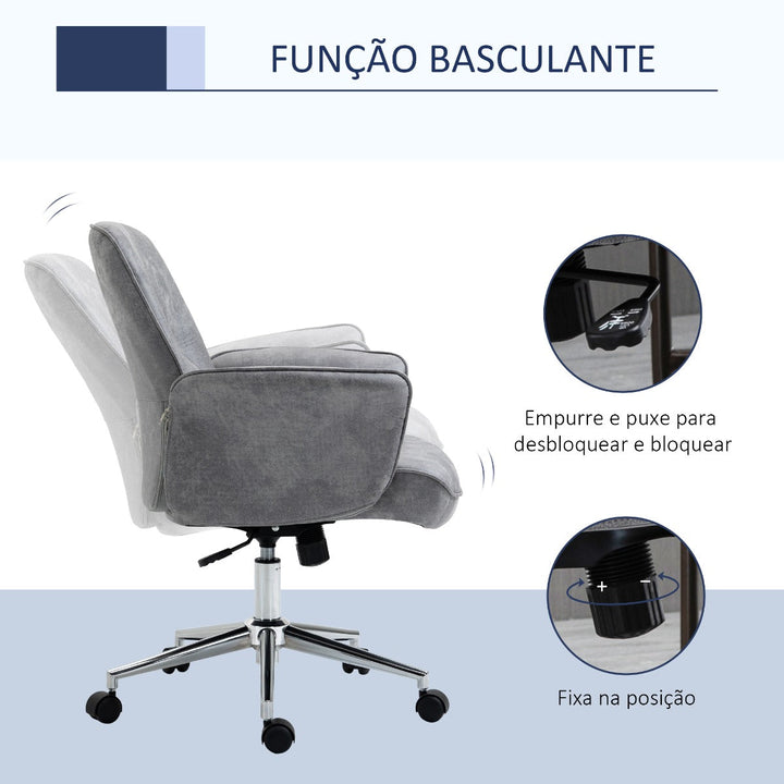 Cadeira de Escritório Ergonômica Giratória com Altura Ajustável Apoio para os Braços e Encosto Acolchoado 67x69x92-102cm Cinza