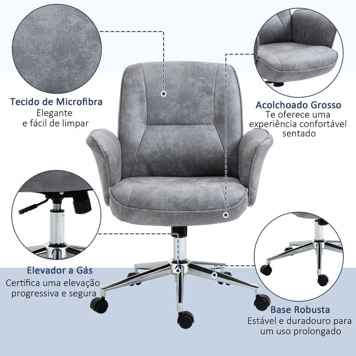 Cadeira de Escritório Ergonômica Giratória com Altura Ajustável Apoio para os Braços e Encosto Acolchoado 67x69x92-102cm Cinza