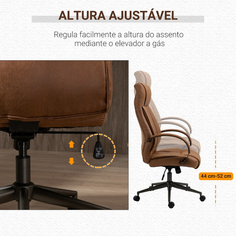 Cadeira de Escritório Ergonômica Giratória com Altura Ajustável Apoio para a Cabeça Apoio para o Braço e Encosto Acolchoado 61,5x52,5x118-126cm Marrom