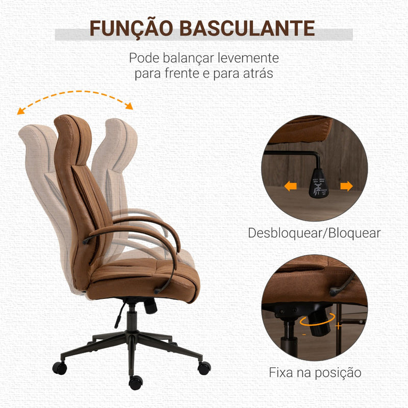 Cadeira de Escritório Ergonômica Giratória com Altura Ajustável Apoio para a Cabeça Apoio para o Braço e Encosto Acolchoado 61,5x52,5x118-126cm Marrom