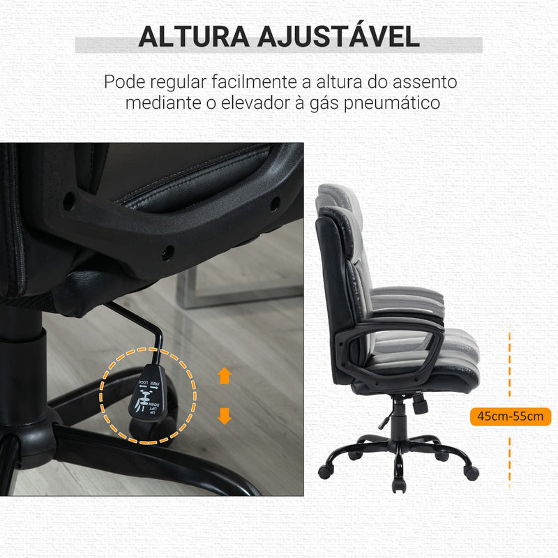 Cadeira de Escritório Giratória Ergonómica com Altura Ajustável Apoio para os Braços Alto Acolchoado de Couro Sintético 67x69x107-117cm Preto