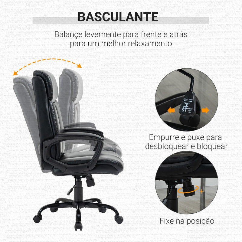 Cadeira de Escritório Giratória Ergonómica com Altura Ajustável Apoio para os Braços Alto Acolchoado de Couro Sintético 67x69x107-117cm Preto