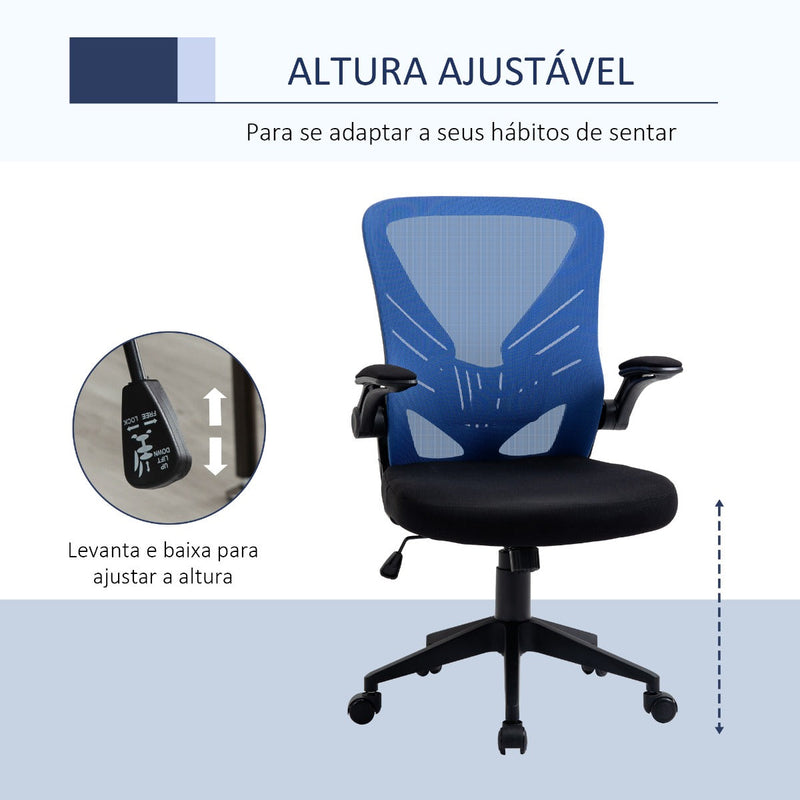 Cadeira de Escritório Ergonômica Giratória com Altura Ajustável Apoio para os Braços e Suporte Lombar Transpirável 62x59x99-107cm Azul e Preto