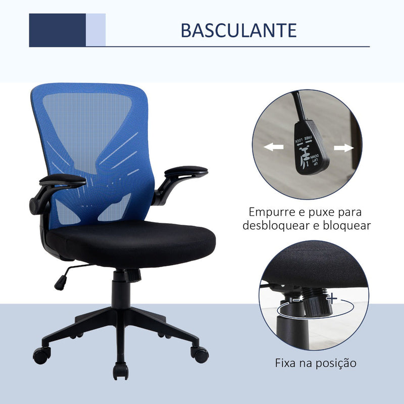 Cadeira de Escritório Ergonômica Giratória com Altura Ajustável Apoio para os Braços e Suporte Lombar Transpirável 62x59x99-107cm Azul e Preto