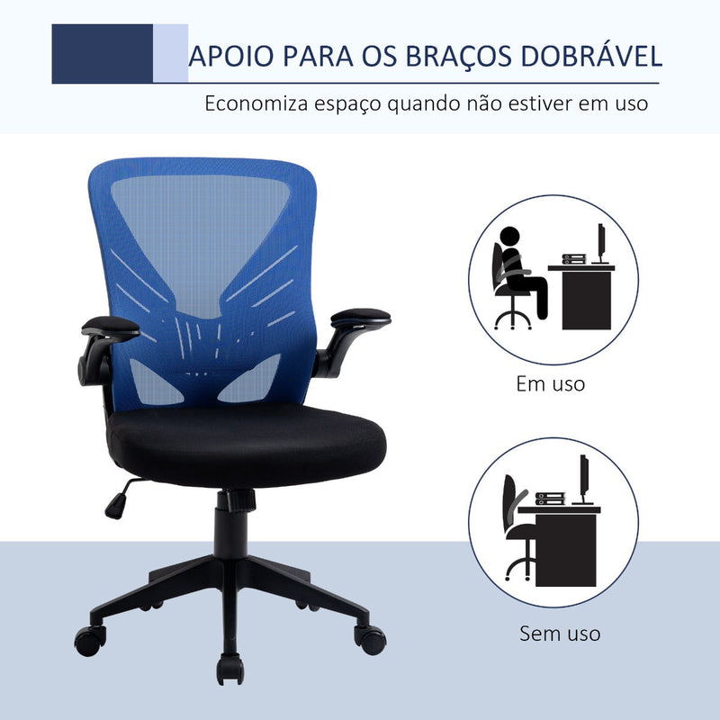 Cadeira de Escritório Ergonômica Giratória com Altura Ajustável Apoio para os Braços e Suporte Lombar Transpirável 62x59x99-107cm Azul e Preto