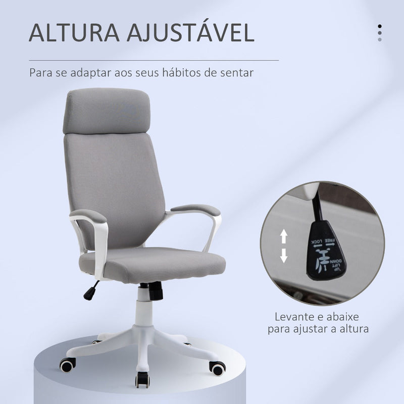 Cadeira de escritório ergonômica ajustável em altura giratória com apoio de braços Apoio de cabeça e encosto alto 63x65x113-123 cm Cinza