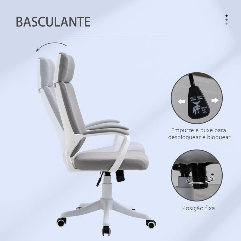 Cadeira de escritório ergonômica ajustável em altura giratória com apoio de braços Apoio de cabeça e encosto alto 63x65x113-123 cm Cinza