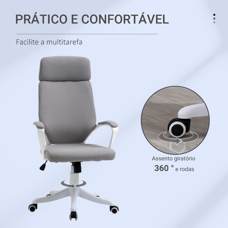 Cadeira de escritório ergonômica ajustável em altura giratória com apoio de braços Apoio de cabeça e encosto alto 63x65x113-123 cm Cinza