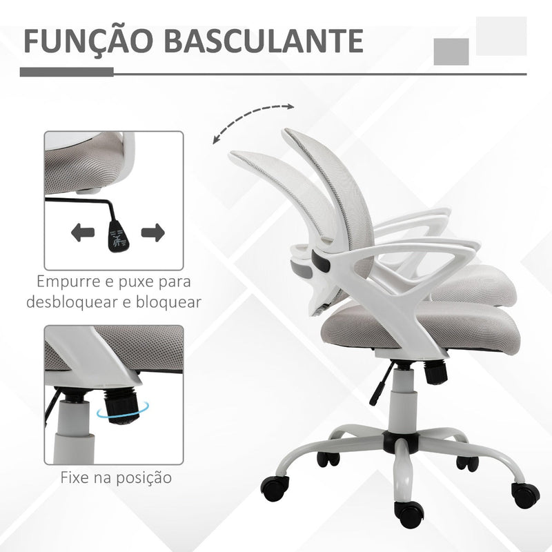 Cadeira de Oficina Ergonômica Basculante com Altura Ajustável Assento Giratório 360° Suporte Lombar e Malha Transpirável 61x61x89-99cm Cinza e Branco