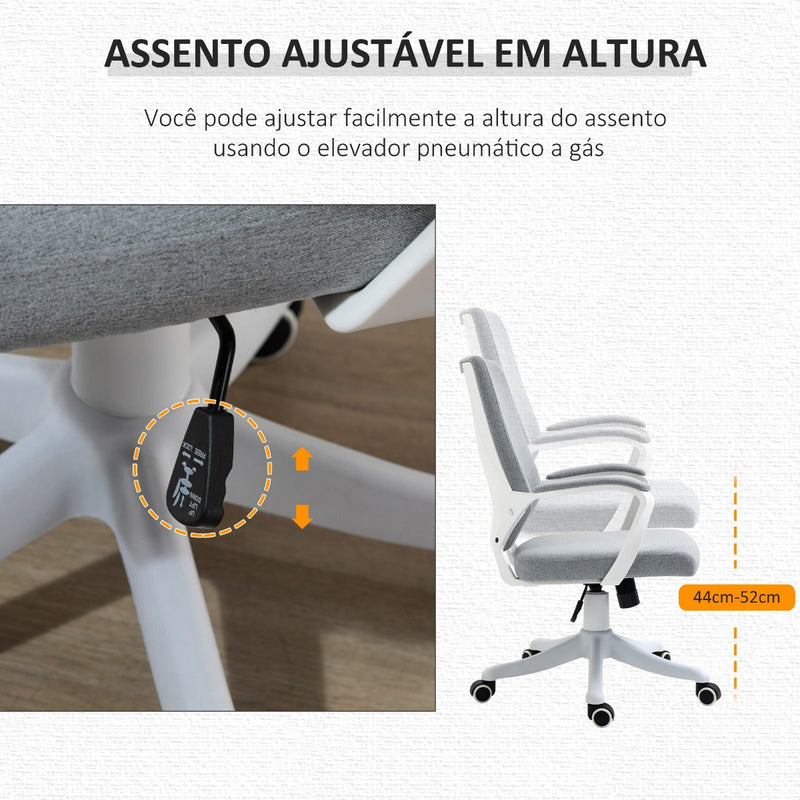 Cadeira de escritório giratória ergonômica com altura ajustável apoio de braço acolchoado e apoio lombar máx. 120 kg 62x69x92-102 cm Cinza