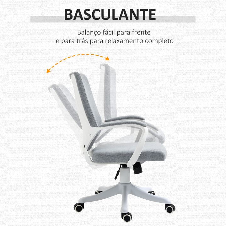 Cadeira de escritório giratória ergonômica com altura ajustável apoio de braço acolchoado e apoio lombar máx. 120 kg 62x69x92-102 cm Cinza