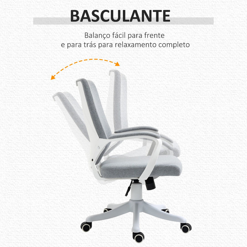 Cadeira de escritório giratória ergonômica com altura ajustável apoio de braço acolchoado e apoio lombar máx. 120 kg 62x69x92-102 cm Cinza