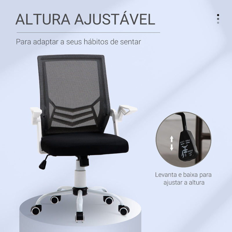 Cadeira de Escritório Ergonômica Giratória com Altura Ajustável Apoio para os Braços Dobrável Suporte Lombar e Encosto Transpirável 62,5x55x94-104cm Preto