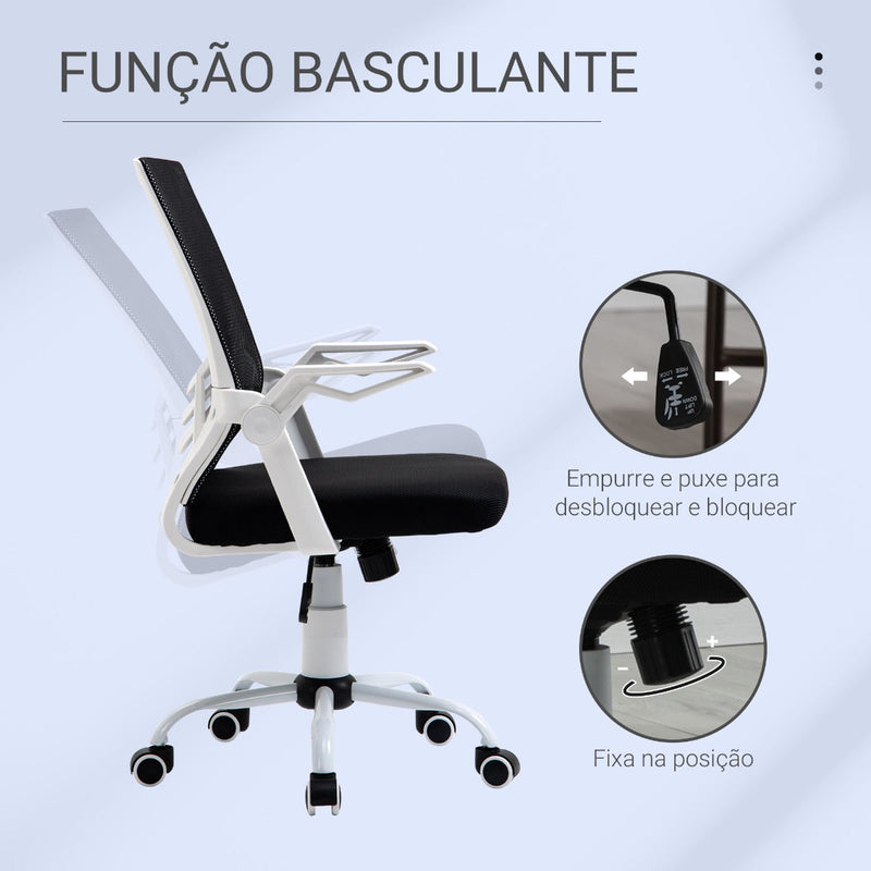 Cadeira de Escritório Ergonômica Giratória com Altura Ajustável Apoio para os Braços Dobrável Suporte Lombar e Encosto Transpirável 62,5x55x94-104cm Preto