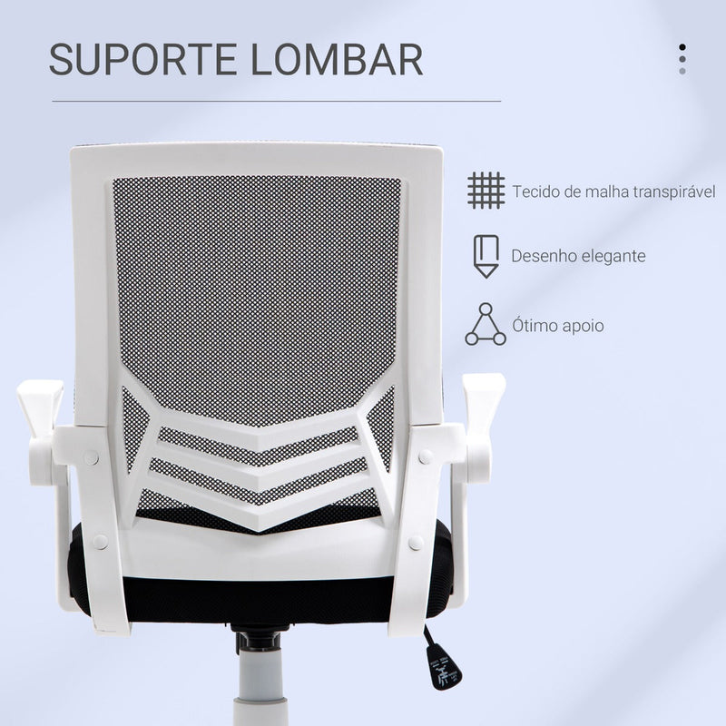 Cadeira de Escritório Ergonômica Giratória com Altura Ajustável Apoio para os Braços Dobrável Suporte Lombar e Encosto Transpirável 62,5x55x94-104cm Preto