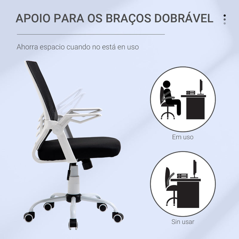 Cadeira de Escritório Ergonômica Giratória com Altura Ajustável Apoio para os Braços Dobrável Suporte Lombar e Encosto Transpirável 62,5x55x94-104cm Preto