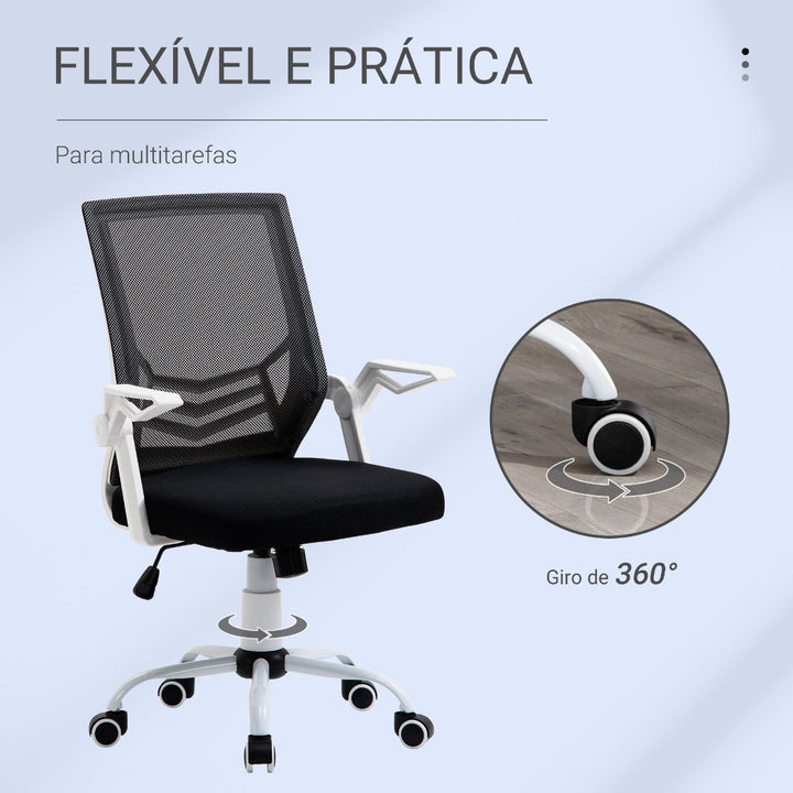 Cadeira de Escritório Ergonômica Giratória com Altura Ajustável Apoio para os Braços Dobrável Suporte Lombar e Encosto Transpirável 62,5x55x94-104cm Preto