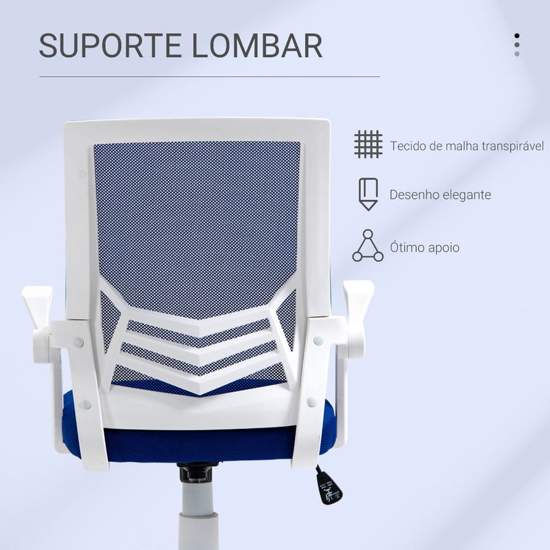 Cadeira de Escritório Ergonômica Giratória com Altura Ajustável Apoio para os Braços Dobrável Suporte Lombar e Encosto Transpirável 62,5x55x94-104cm Azul