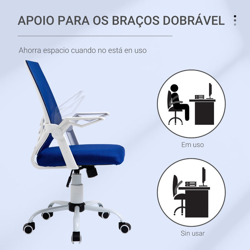 Cadeira de Escritório Ergonômica Giratória com Altura Ajustável Apoio para os Braços Dobrável Suporte Lombar e Encosto Transpirável 62,5x55x94-104cm Azul