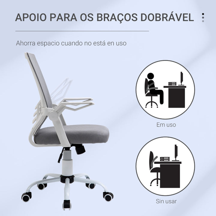 Cadeira de Escritório Ergonômica Giratória com Altura Ajustável Apoio para os Braços Dobrável Suporte Lombar e Encosto Transpirável 62,5x55x94-104cm Cinza