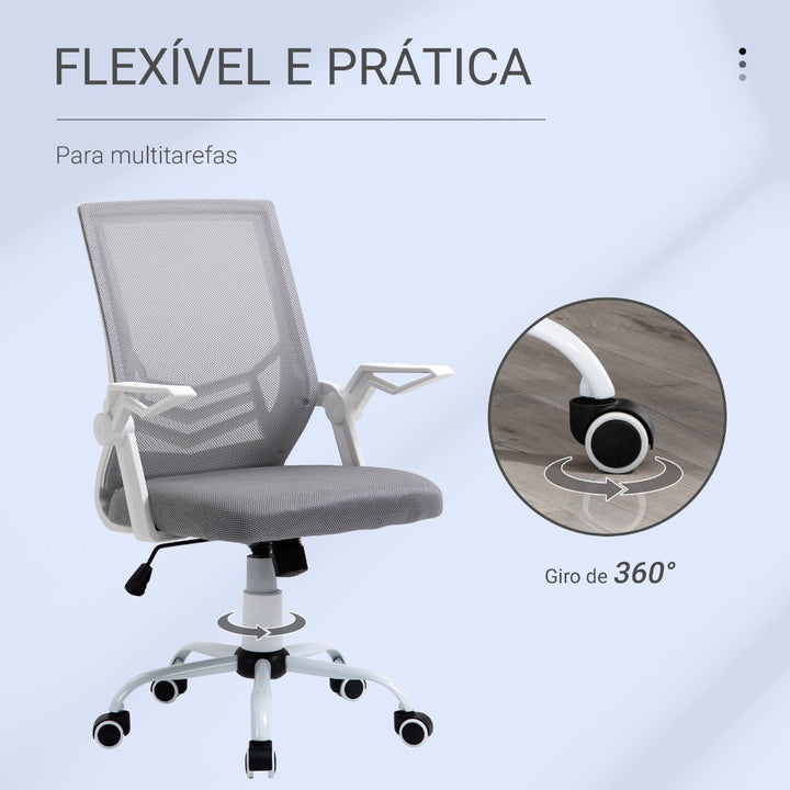 Cadeira de Escritório Ergonômica Giratória com Altura Ajustável Apoio para os Braços Dobrável Suporte Lombar e Encosto Transpirável 62,5x55x94-104cm Cinza