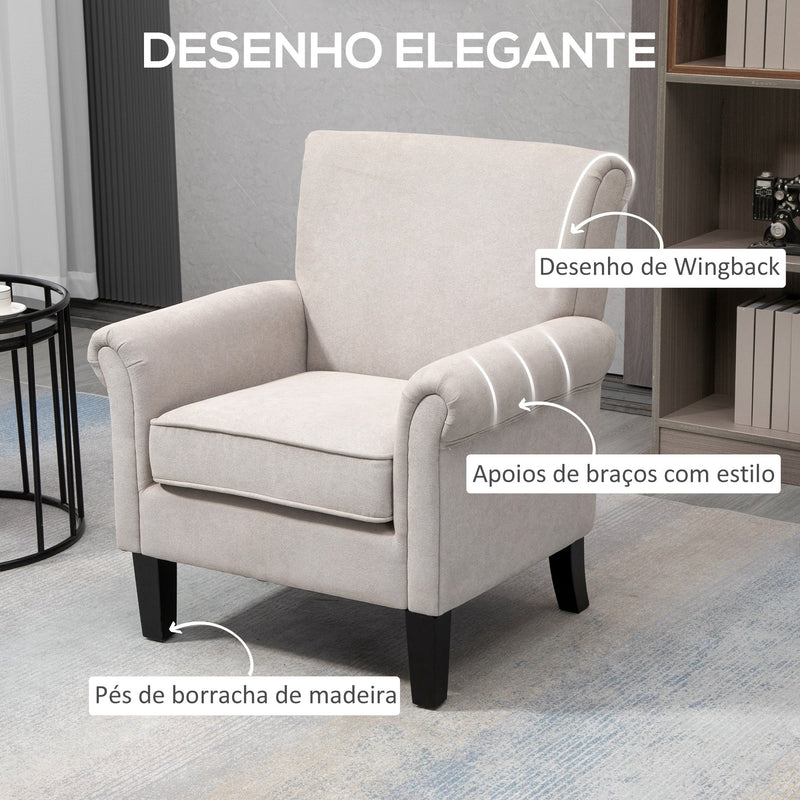 Poltrona Estofada em Tecido Poltrona Relax com Apoio para os Braços Assento Amovível e Lavável Pés de Madeira para Dormitório Estilo Moderno Carga 150kg 79x78x87cm Cinza