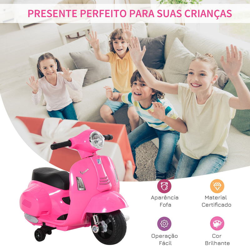 Mota elétrica para crianças acima de 18 meses com licença faróis buzina e 4 rodas 66,5x38x52 cm Rosa