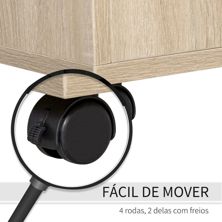 Armário para Impressora Armário Multifuncional de Escritório com 3 Compartimentos 2 Gavetas para Arquivos Prateleira Ajustável 2 Rodas com Freios 80x40x72cm Carvalho